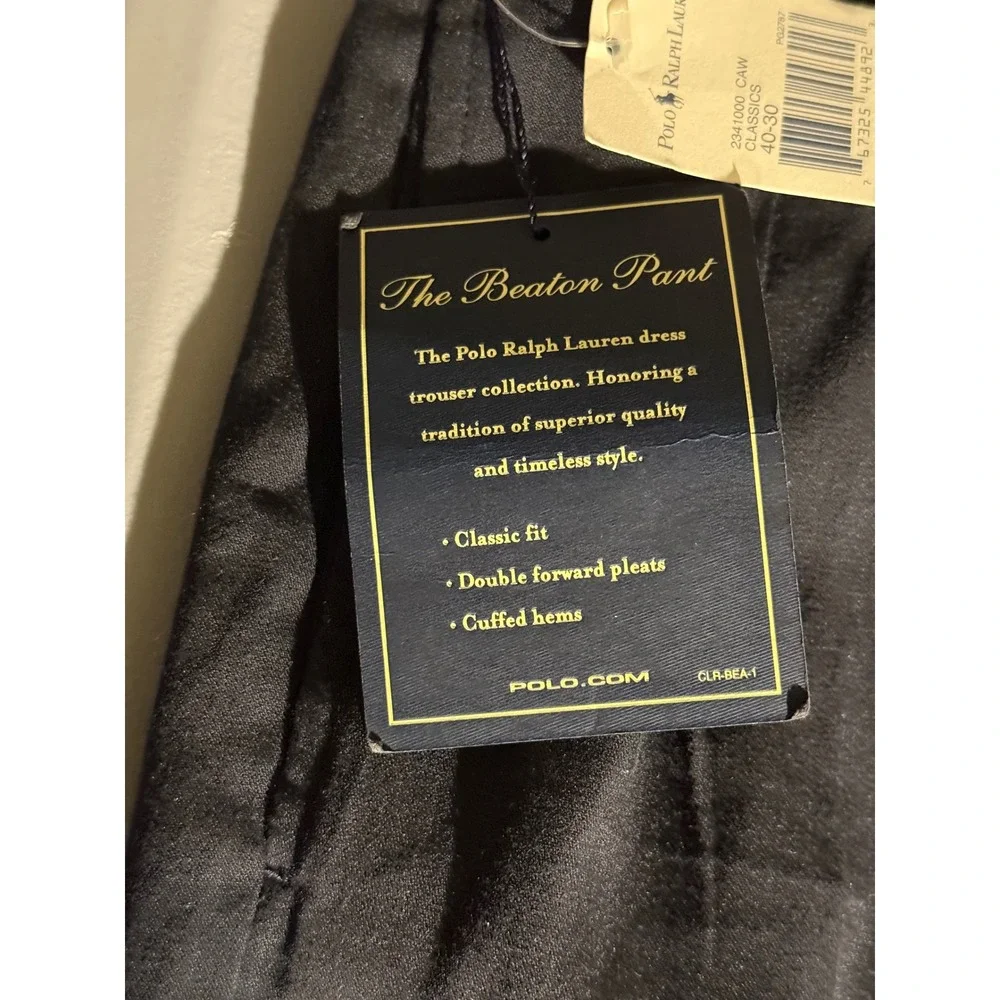 Polo Ralph Lauren The Beaton Pant Black Pleated Cuffed Dress Trousers 40x30 NWT